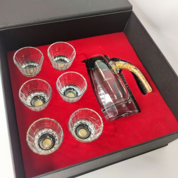 New Design Teapot Luxury 24kt Gold Foil Crystal Glass Tea Cup Vodka Shot Wine Glass 7-piece Set
