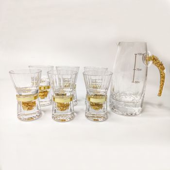 New Design Teapot Luxury 24kt Gold Foil Crystal Glass Tea Cup Vodka Shot Wine Glass 7-piece Set