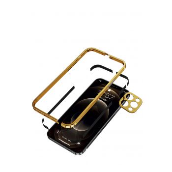 Callancity Protective Case Stainless Steel Frame Transparent Phone Back Cover for Iphone 13Mini/13/13Pro/13ProMax