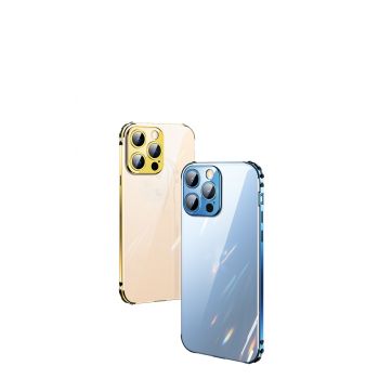 Callancity Luxury transparent Phone Back Cover Stainles Steel Bezel for Iphone 13Mini/13/13Pro/13ProMax