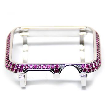 Rose red rhinestone crystal apple watch bezel case silver
