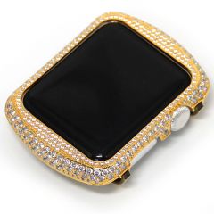 Gold glittering diamond  metal apple watch circle watch case