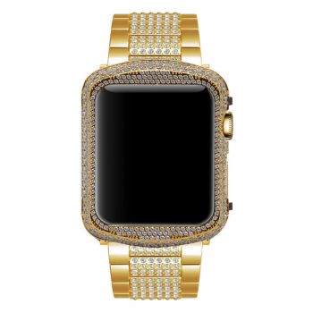Gold glittering diamond  metal apple watch circle watch case