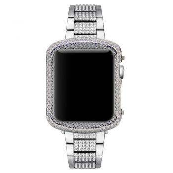 Crystal diamonds bright silver alloy case for apple watch