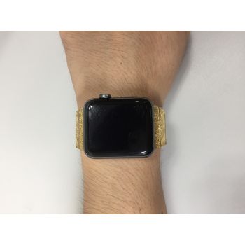 Callancity New Design Luxury Carving decorative pattern Watch Band 24kt Gold Plated Watch Strap Compatible For Apple Watch Series 7/SE/6/5/4/3