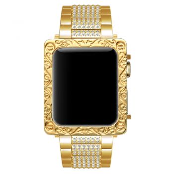Apple watch gold deep carving petals flower 2 square case