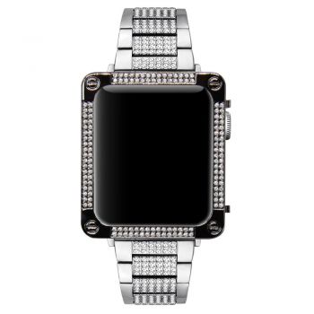 Carbon black alloy white rhinestone square watch case cover 