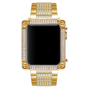 Apple watch gold diamonds square metal case with engraving