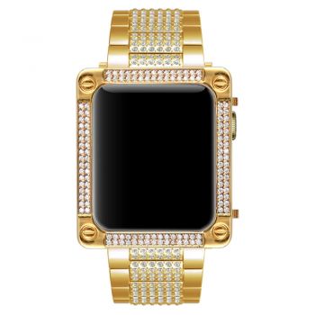 Apple watch gold diamonds square metal case with engraving