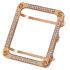 Square rose gold tone metal watch case with neatly diamonds