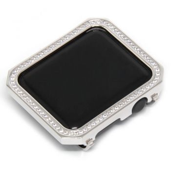 Square silver white crystal diamond metal plating bezel case