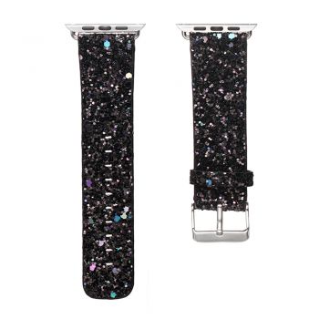 Bling strap black leather shiny glitter band for apple watch
