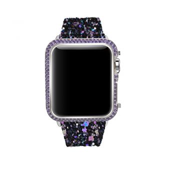 Bling strap black leather shiny glitter band for apple watch