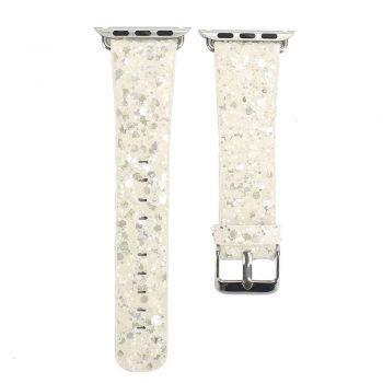 Bling Apple Watch band white leather glitter wrist Strap