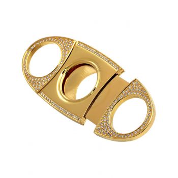 Perfect Gold Plated Cigar Guillotine Cutter with diamond