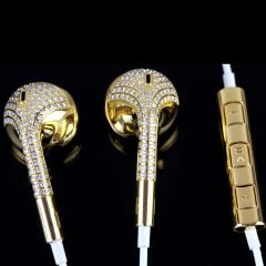 Fashion 24k gold Bling Crystal Diamond Headphones Earphone In-ear Headset for Apple iPhone Android Smartphones