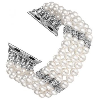 Fashionable beads pearl bracelet strap for Apple watch white