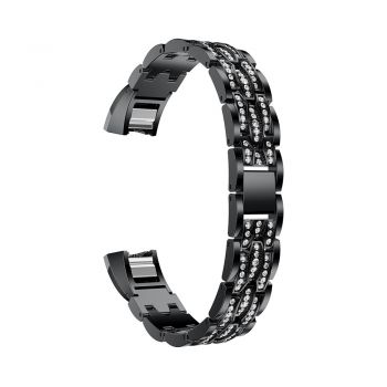 White diamond Strap Bracelet for Fitbit Alta black