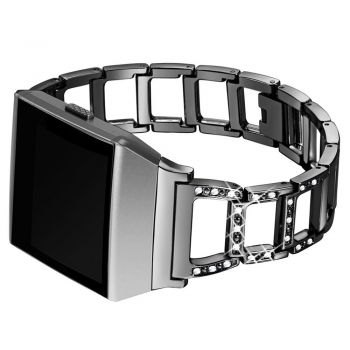 Hollow Stainless Steel bezel Band for Fitbit ionic black