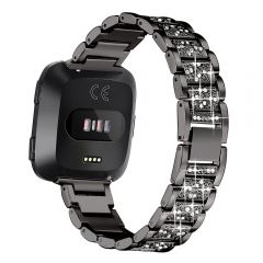 Bling Crystal Metal wrist band for Fitbit versa women style black