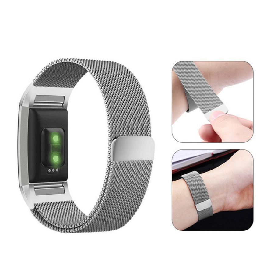 Milanese Loop band with Magnet Lock for Fitbit charge2 silve