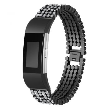 Luxury Crystal Metal Wristband For Fitbit Charge 2 black