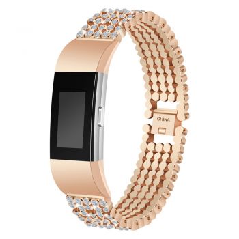 Luxury Crystal Metal Wristband For Fitbit Charge 2 rose