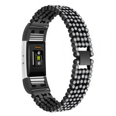 Stainless Steel Metal diamond Wristband For Fitbit Charge 2 black