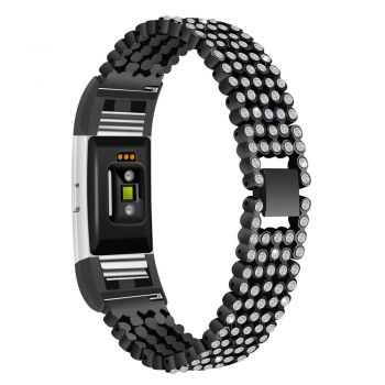 Luxury Crystal Metal Wristband For Fitbit Charge 2 black
