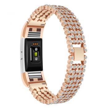 Luxury Crystal Metal Wristband For Fitbit Charge 2 rose
