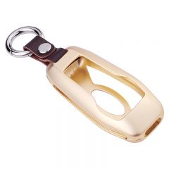 Gold Aluminum Smart Key Fob Shell Genuine Leather Key Chain