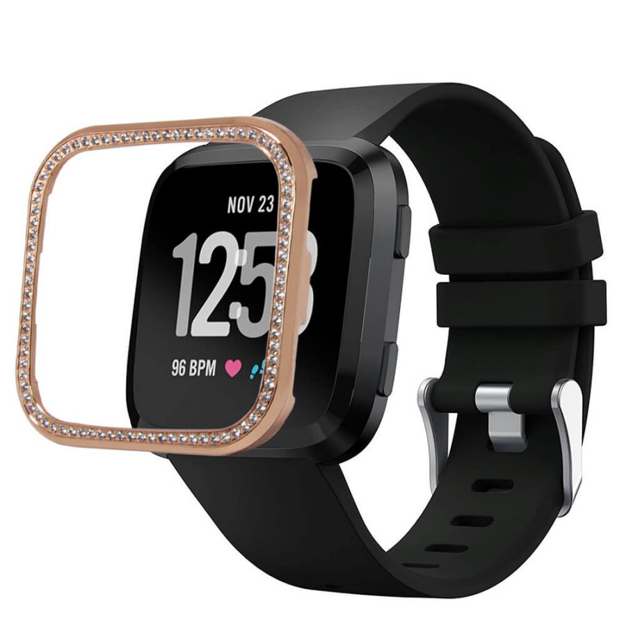 Fitbit Versa rose gold plated shiny diamond metal bezel