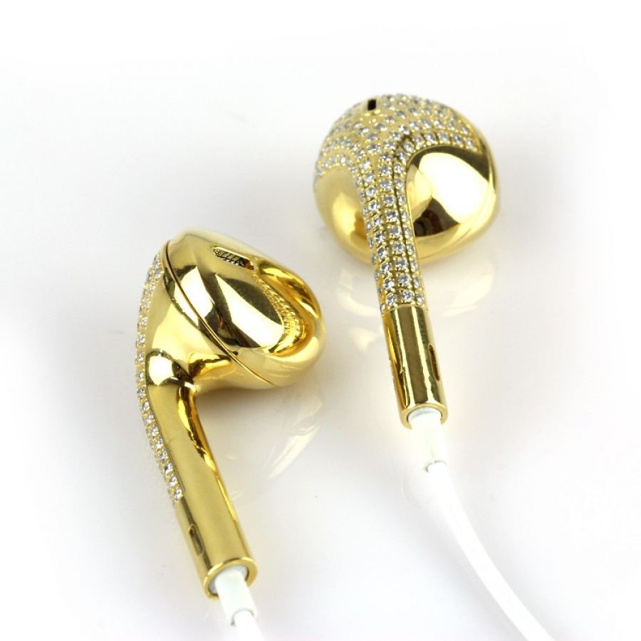 24k gold design earphone with full diamonds