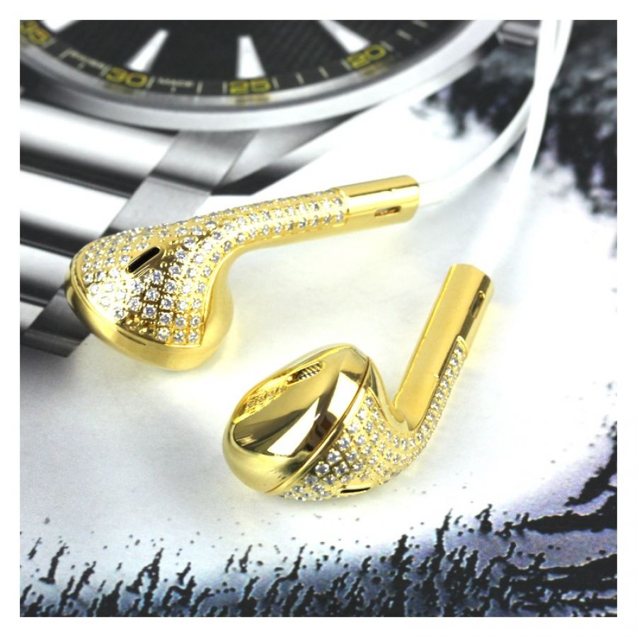 24k gold design earphone with full diamonds 24k gold design earphone with full diamonds