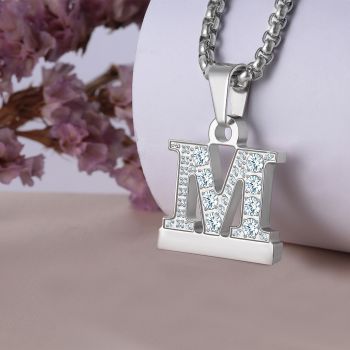 Callancity 2in1 Zircon Alphabet Letter A-Z Necklace Pendant Watch Connector Adapter Stainless Steel Box Chain Compatible for Watch Series 5/4/3/2/1