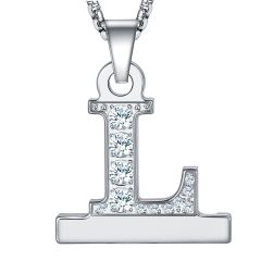 Zircon Alphabet Letter A-Z Necklace Pendant Watch Connector Adapter Stainless Steel Box Chain Compatible for Watch Series 5/4/3/2/1