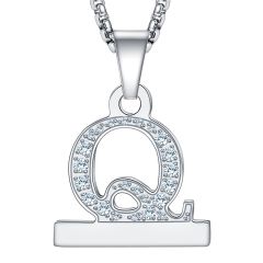 2in1 Zircon Alphabet Letter A-Z Necklace Pendant Watch Connector Adapter Stainless Steel Box Chain Compatible for Watch Series 5/4/3/2/1 