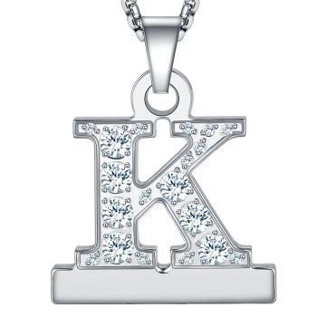 Callancity 2in1 Zircon Alphabet Letter A-Z Necklace Pendant Watch Connector Adapter Stainless Steel Box Chain Compatible for Watch Series 5/4/3/2/1