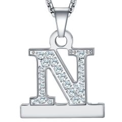 2 in 1 Zircon Alphabet F Letter A-Z Necklace Pendant Watch Connector Adapter Stainless Steel Box Chain Compatible for Smart Watch Series 5/4/3/2/1 38mm/40mm