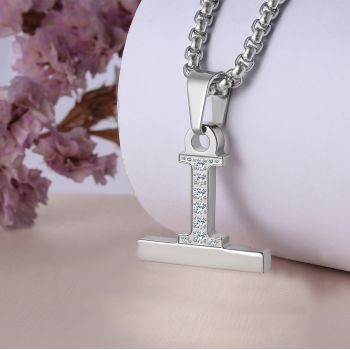 Callancity 2in1 Zircon Alphabet Letter A-Z Necklace Pendant Watch Connector Adapter Stainless Steel Box Chain Compatible for Watch Series 5/4/3/2/1