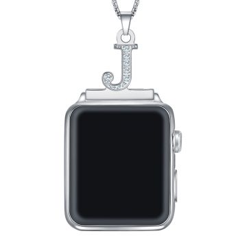 Alphabet Letter A-Z Necklace Pendant Watch Connector Adapter Stainless Steel Box Chain Compatible for Watch Series 5/4/3/2/1, 38mm40mm42mm44mm