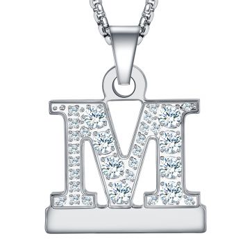 Callancity 2in1 Zircon Alphabet Letter A-Z Necklace Pendant Watch Connector Adapter Stainless Steel Box Chain Compatible for Watch Series 5/4/3/2/1