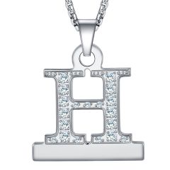 Callancity 2in1 Zircon Alphabet Letter A-Z Necklace Pendant Watch Connector Adapter Stainless Steel Box Chain Compatible for Watch Series 5/4/3/2/1  