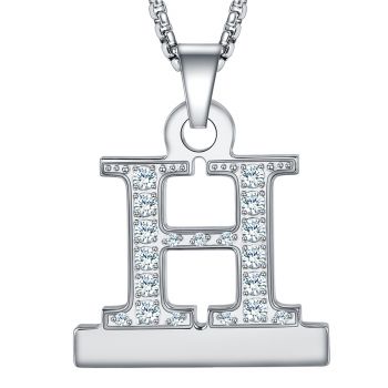Callancity 2in1 Zircon Alphabet Letter A-Z Necklace Pendant Watch Connector Adapter Stainless Steel Box Chain Compatible for Watch Series 5/4/3/2/1  