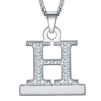 Callancity 2in1 Zircon Alphabet Letter A-Z Necklace Pendant Watch Connector Adapter Stainless Steel Box Chain Compatible for Watch Series 5/4/3/2/1