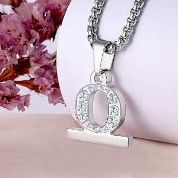 2in1 Zircon Alphabet Letter A-Z Necklace Pendant Watch Connector Adapter Stainless Steel Chain With Diamond Compatible For Watch Series 5/4/3/2/1 Free Nickel