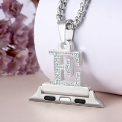 Crystal Diamond Alphabet Letter A-Z Necklace Pendant Watch Connector For Watch  Series 5/4/3/2/1 38mm 40mm 42mm 44mm