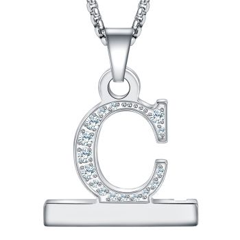 2in1 Zircon Alphabet Letter C Necklace Pendant Watch Connector Adapter Stainless Steel Box Chain Compatible for Watch Series 5/4/3/2/1 38mm/40mm