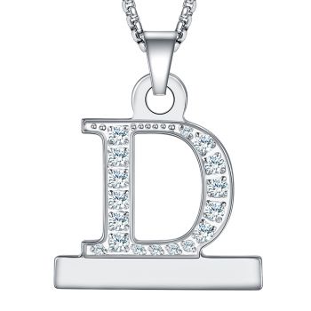 2in1 Zircon Alphabet Letter A-Z Necklace Pendant Watch Connector Adapter Stainless Steel Box Chain Compatible for Watch Series 5/4/3/2/1 42mm 44mm (D) 