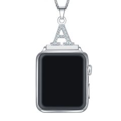 Crystal Diamond Alphabet Letter A-Z Necklace Pendant Watch Connector For Watch  Series 5/4/3/2/1 38mm 40mm